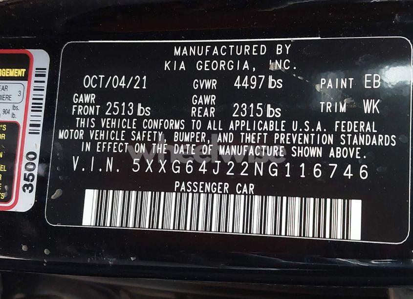 Photo 9 of 2022 Kia K5 GT-LINE (VIN 5XXG64J22NG116746)