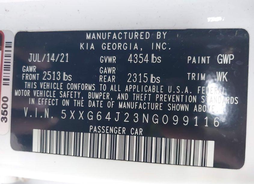Photo 9 of 2022 Kia K5 GT-LINE (VIN 5XXG64J23NG099116)