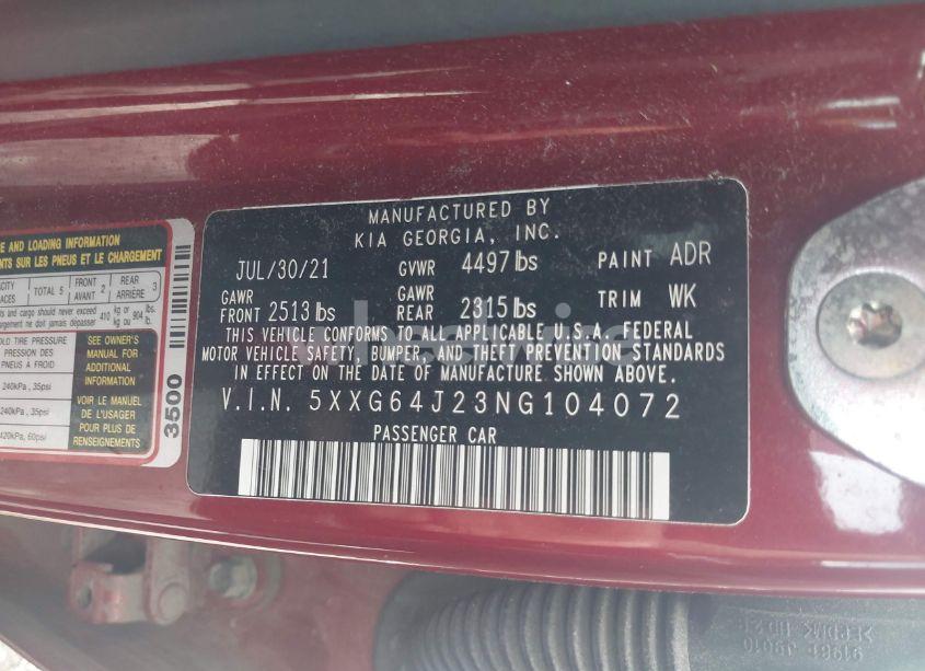 Photo 9 of 2022 Kia K5 GT-LINE (VIN 5XXG64J23NG104072)
