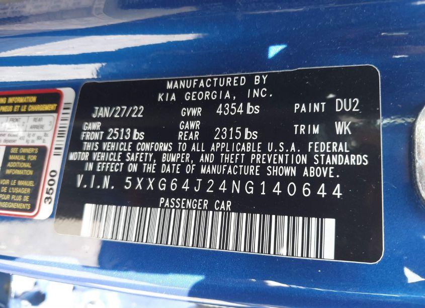 Photo 9 of 2022 Kia K5 GT-LINE (VIN 5XXG64J24NG140644)