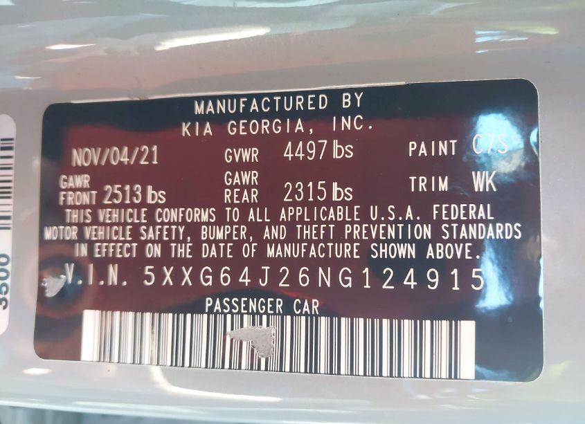 Photo 9 of 2022 Kia K5 GT-LINE (VIN 5XXG64J26NG124915)