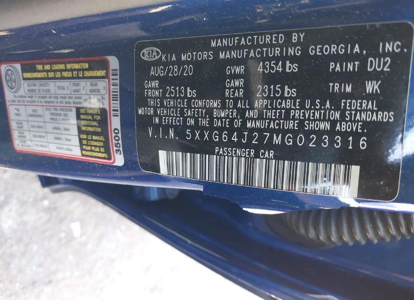 Photo 9 of 2021 Kia K5 GT-LINE (VIN 5XXG64J27MG023316)