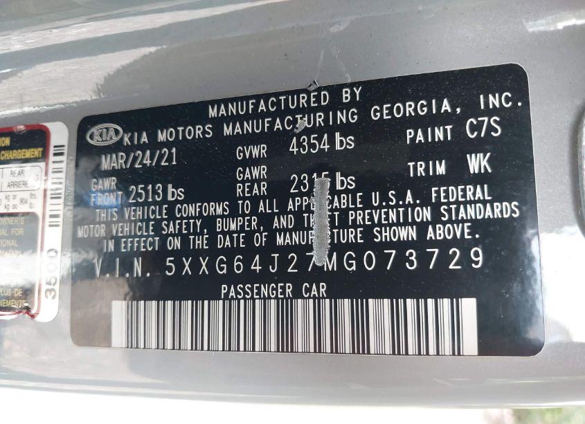 Photo 9 of 2021 Kia K5 GT-LINE (VIN 5XXG64J27MG073729)