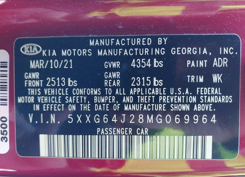 Photo 9 of 2021 Kia K5 GT-LINE (VIN 5XXG64J28MG069964)