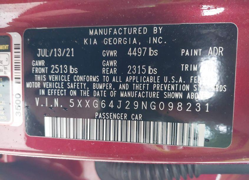 Photo 9 of 2022 Kia K5 GT-LINE (VIN 5XXG64J29NG098231)