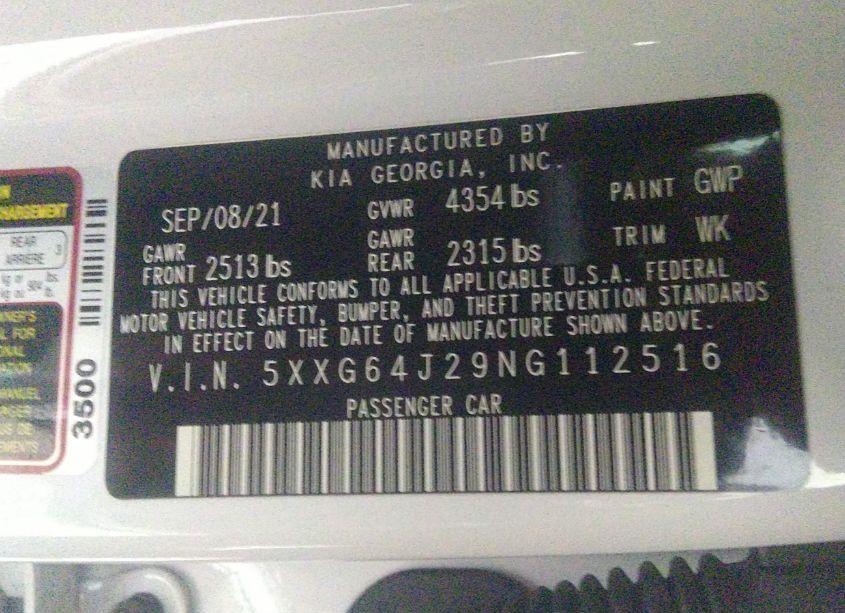 Photo 9 of 2022 Kia K5 GT-LINE (VIN 5XXG64J29NG112516)