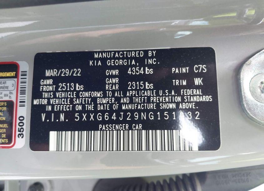 Photo 9 of 2022 Kia K5 GT-LINE (VIN 5XXG64J29NG151932)