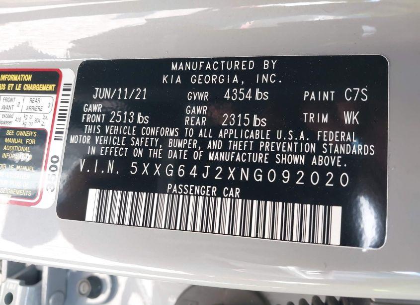 Photo 9 of 2022 Kia K5 GT-LINE (VIN 5XXG64J2XNG092020)