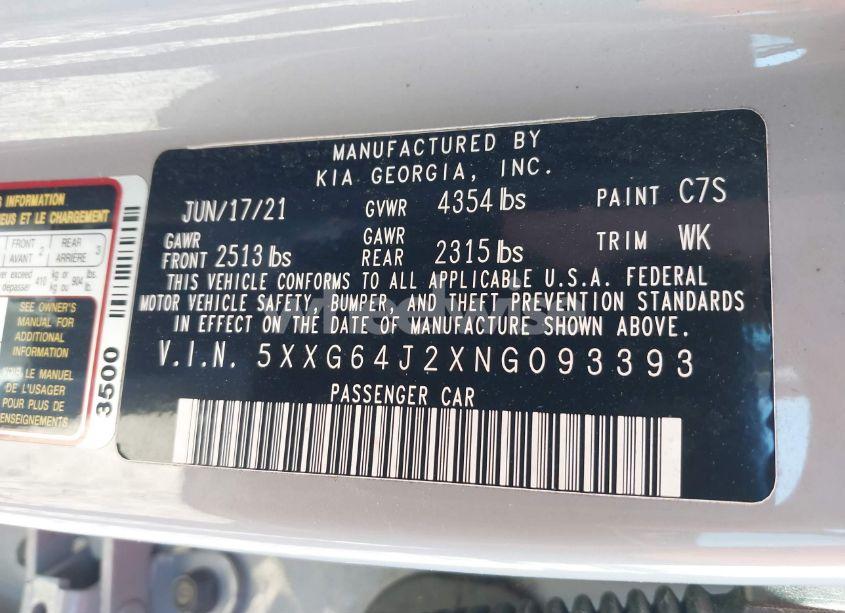 Photo 9 of 2022 Kia K5 GT-LINE (VIN 5XXG64J2XNG093393)