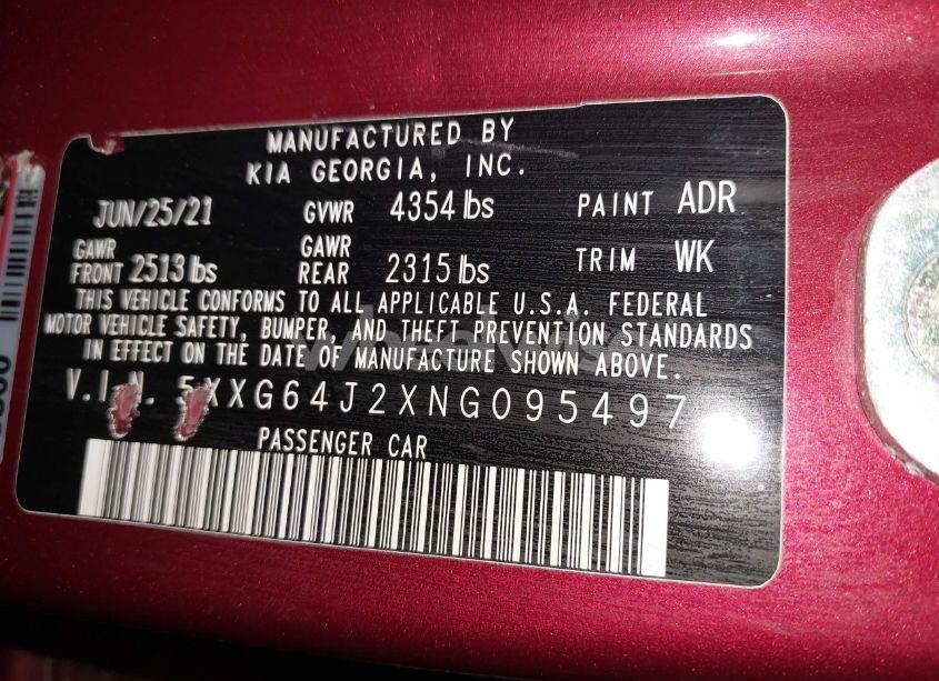 Photo 9 of 2022 Kia K5 GT-LINE (VIN 5XXG64J2XNG095497)