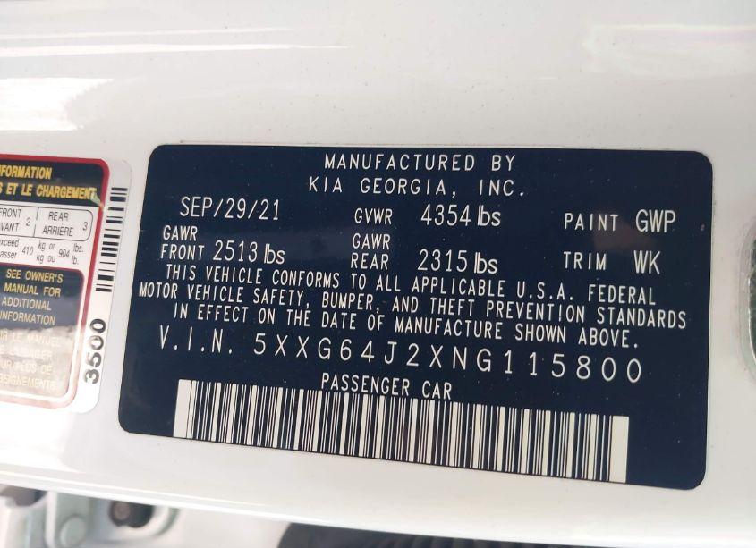 Photo 9 of 2022 Kia K5 GT-LINE (VIN 5XXG64J2XNG115800)