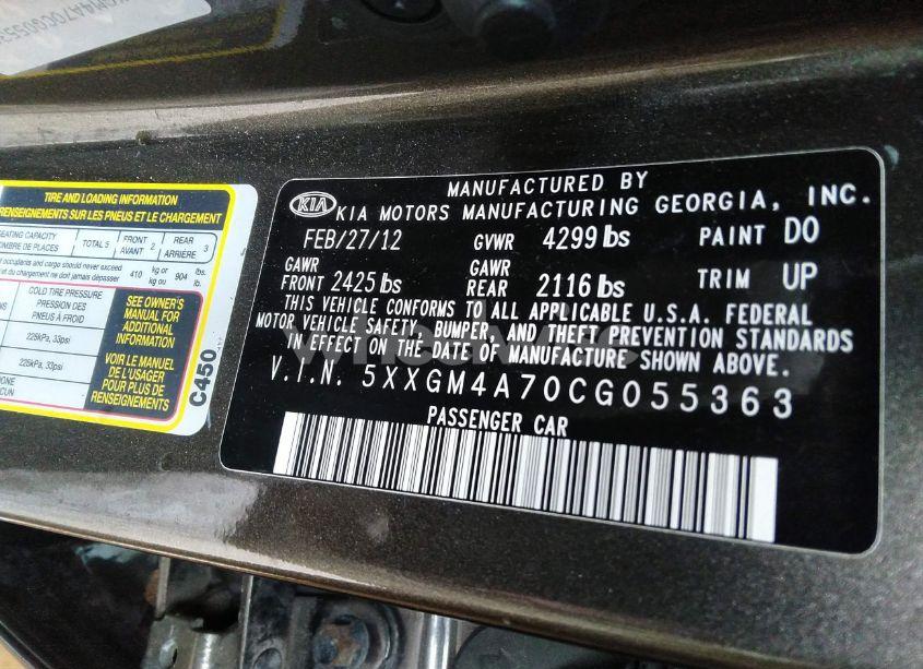 Photo 9 of 2012 Kia Optima LX (VIN 5XXGM4A70CG055363)