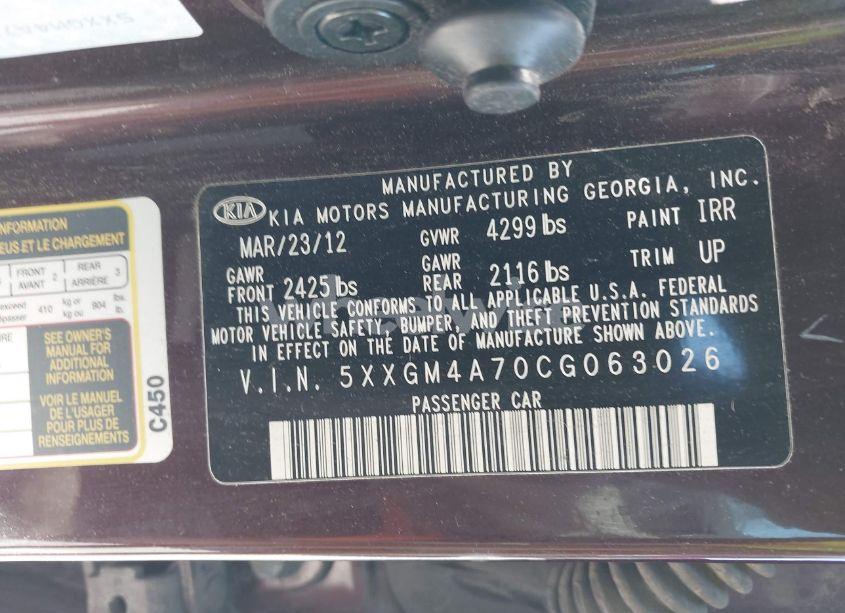 Photo 9 of 2012 Kia Optima LX (VIN 5XXGM4A70CG063026)