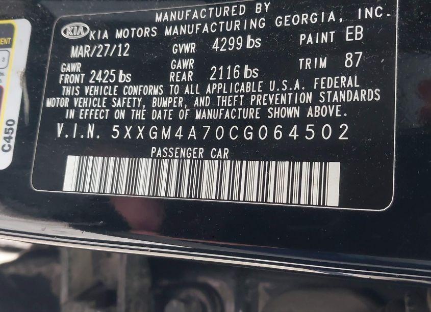 Photo 9 of 2012 Kia Optima LX (VIN 5XXGM4A70CG064502)