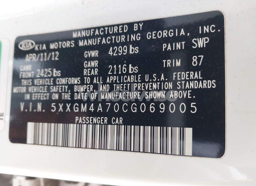 Photo 9 of 2012 Kia Optima LX (VIN 5XXGM4A70CG069005)