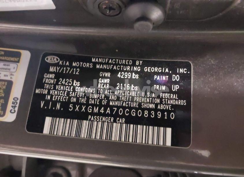 Photo 9 of 2012 Kia Optima LX (VIN 5XXGM4A70CG083910)