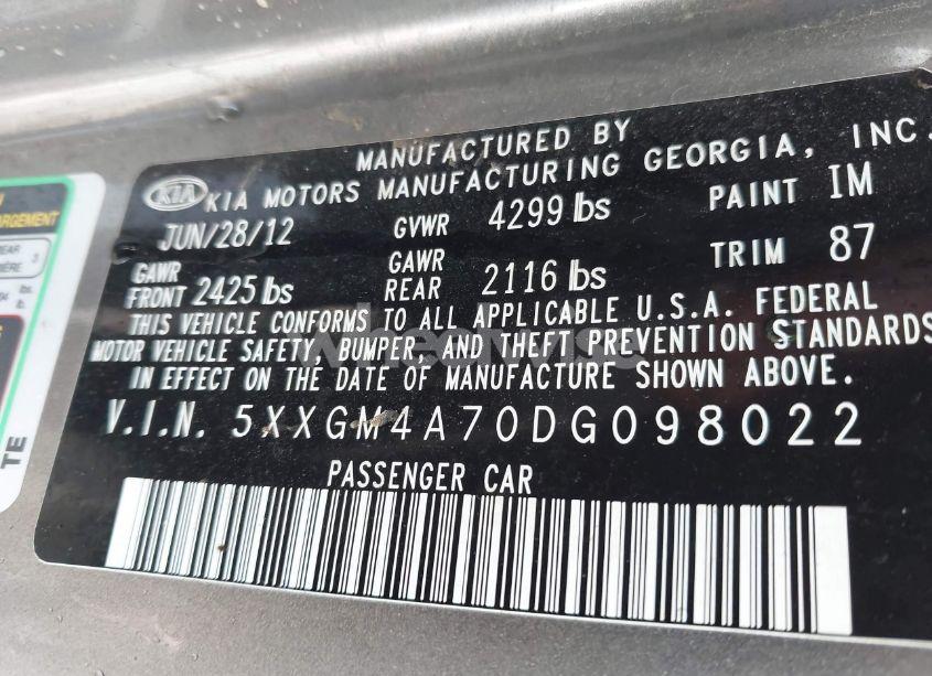 Photo 9 of 2013 Kia Optima LX (VIN 5XXGM4A70DG098022)