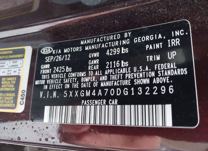 Photo 9 of 2013 Kia Optima LX (VIN 5XXGM4A70DG132296)