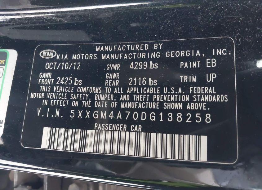 Photo 9 of 2013 Kia Optima LX (VIN 5XXGM4A70DG138258)