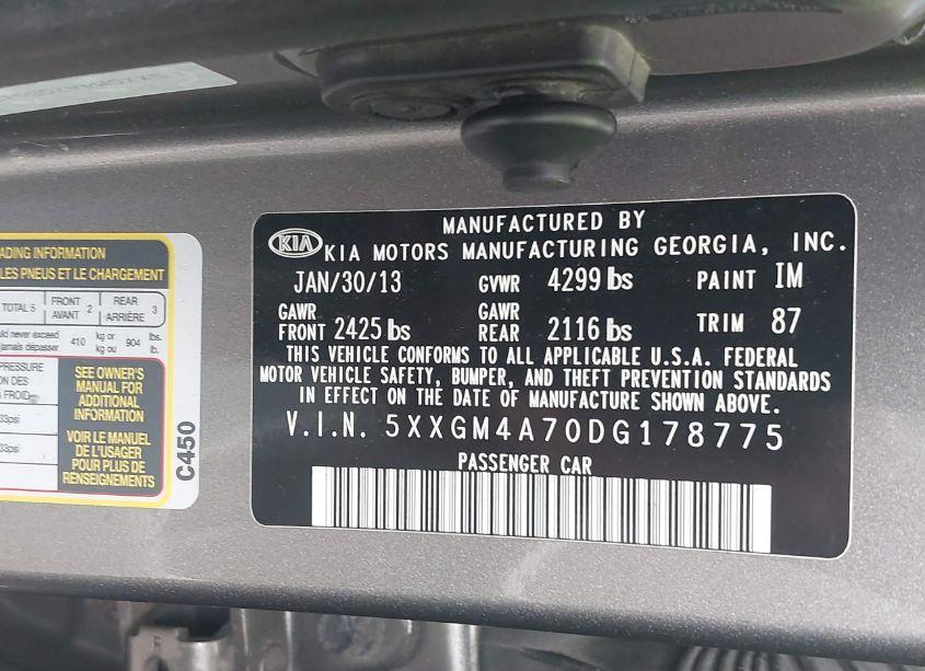 Photo 9 of 2013 Kia Optima LX (VIN 5XXGM4A70DG178775)