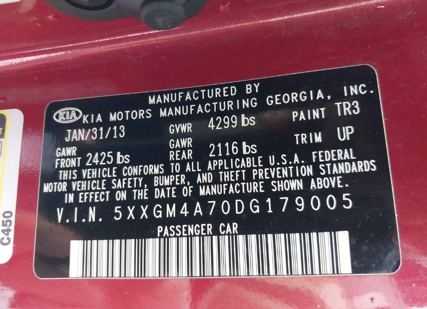 Photo 9 of 2013 Kia Optima LX (VIN 5XXGM4A70DG179005)