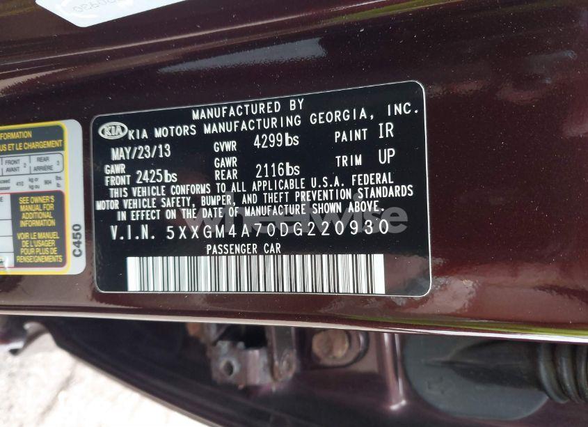 Photo 9 of 2013 Kia Optima LX (VIN 5XXGM4A70DG220930)