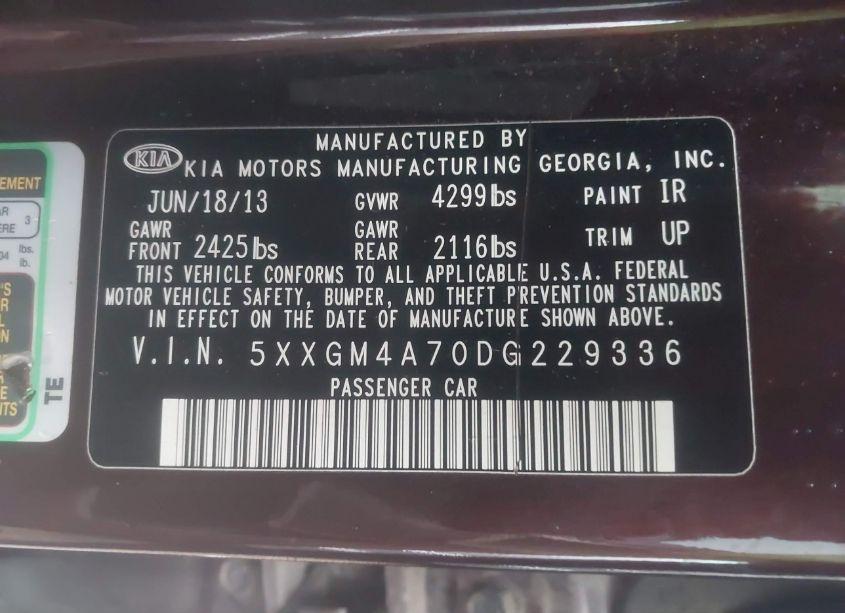 Photo 9 of 2013 Kia Optima LX (VIN 5XXGM4A70DG229336)