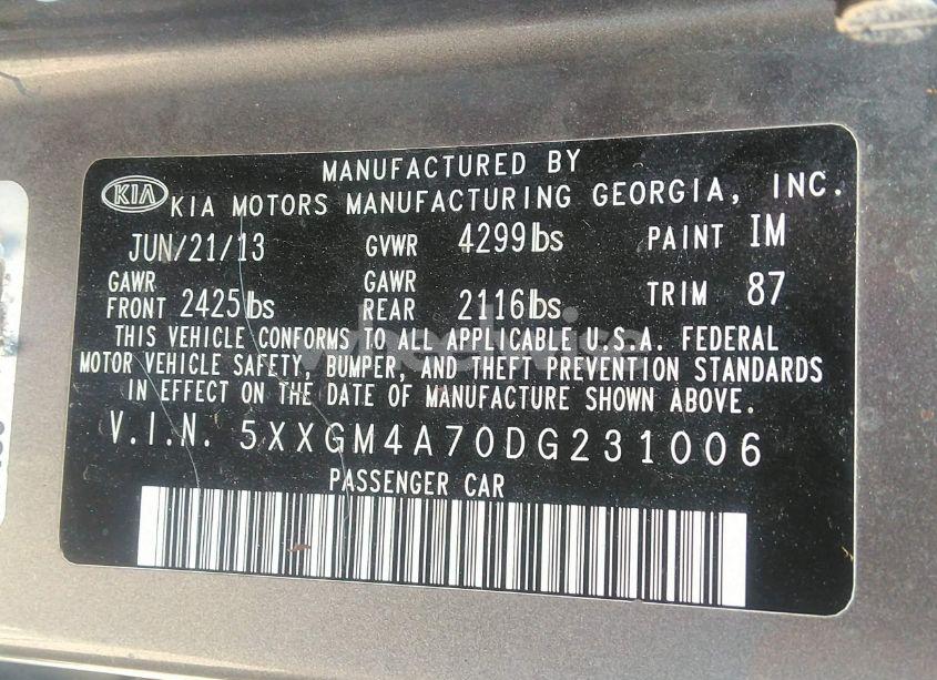 Photo 9 of 2013 Kia Optima LX (VIN 5XXGM4A70DG231006)