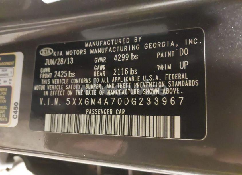 Photo 9 of 2013 Kia Optima LX (VIN 5XXGM4A70DG233967)