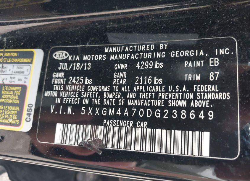 Photo 9 of 2013 Kia Optima LX (VIN 5XXGM4A70DG238649)