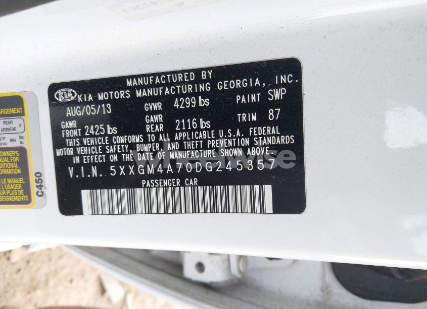 Photo 9 of 2013 Kia Optima LX (VIN 5XXGM4A70DG245357)