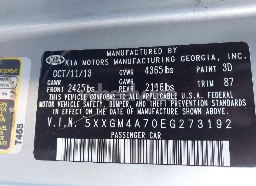 Photo 9 of 2014 Kia Optima LX (VIN 5XXGM4A70EG273192)