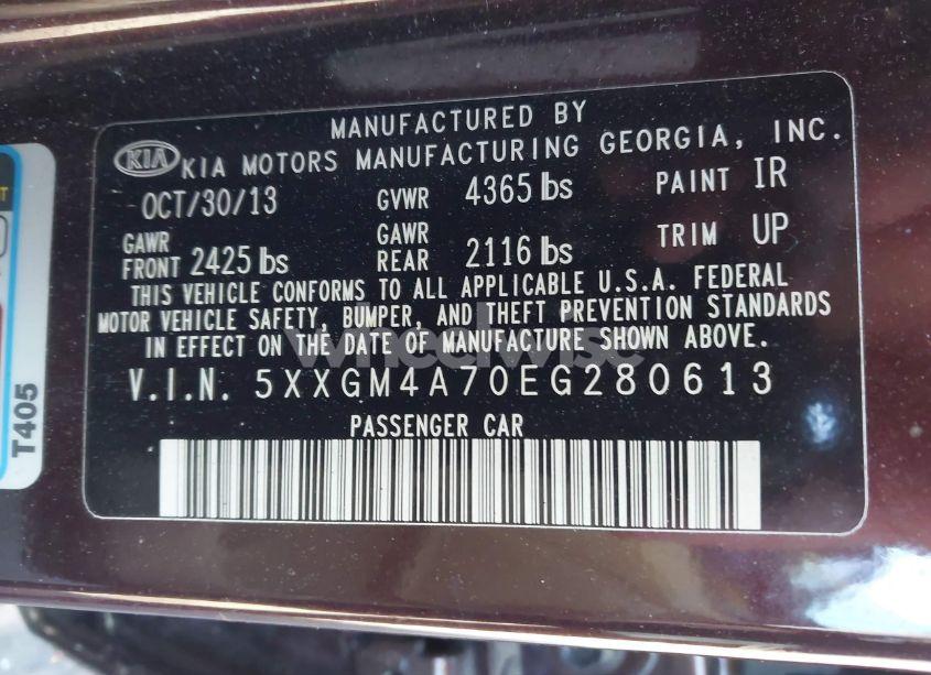 Photo 9 of 2014 Kia Optima LX (VIN 5XXGM4A70EG280613)