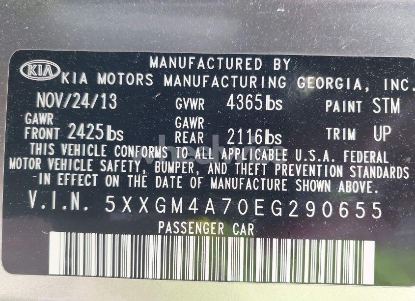 Photo 9 of 2014 Kia Optima LX (VIN 5XXGM4A70EG290655)