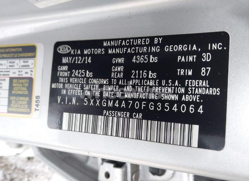 Photo 9 of 2015 Kia Optima LX (VIN 5XXGM4A70FG354064)