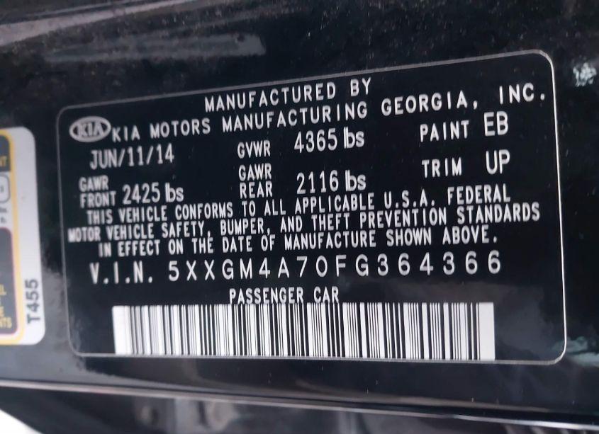 Photo 9 of 2015 Kia Optima LX (VIN 5XXGM4A70FG364366)