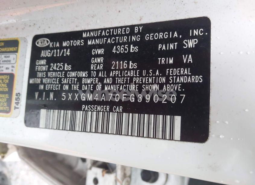 Photo 9 of 2015 Kia Optima LX (VIN 5XXGM4A70FG390207)