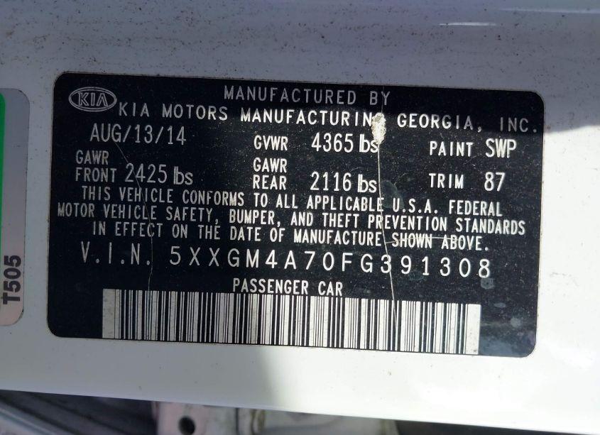 Photo 9 of 2015 Kia Optima LX (VIN 5XXGM4A70FG391308)