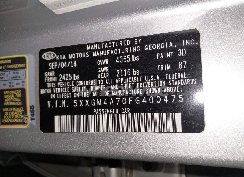 Photo 9 of 2015 Kia Optima LX (VIN 5XXGM4A70FG400475)