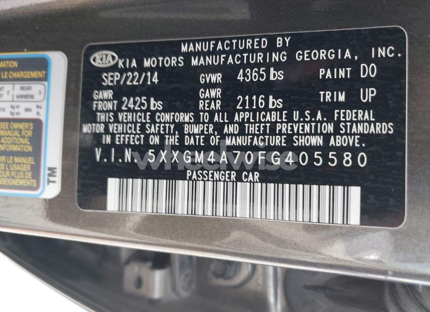 Photo 9 of 2015 Kia Optima LX (VIN 5XXGM4A70FG405580)