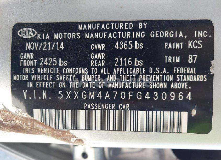 Photo 9 of 2015 Kia Optima LX (VIN 5XXGM4A70FG430964)