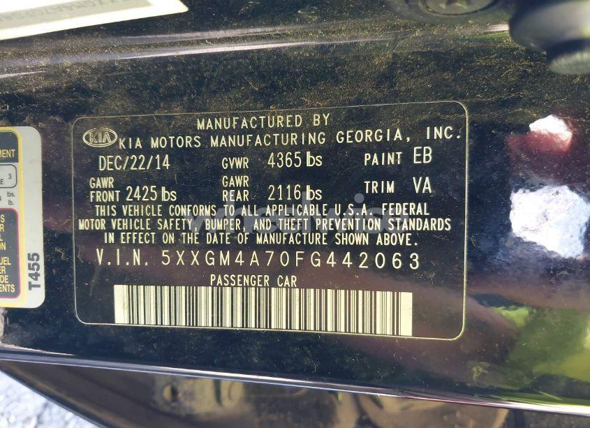 Photo 9 of 2015 Kia Optima LX (VIN 5XXGM4A70FG442063)