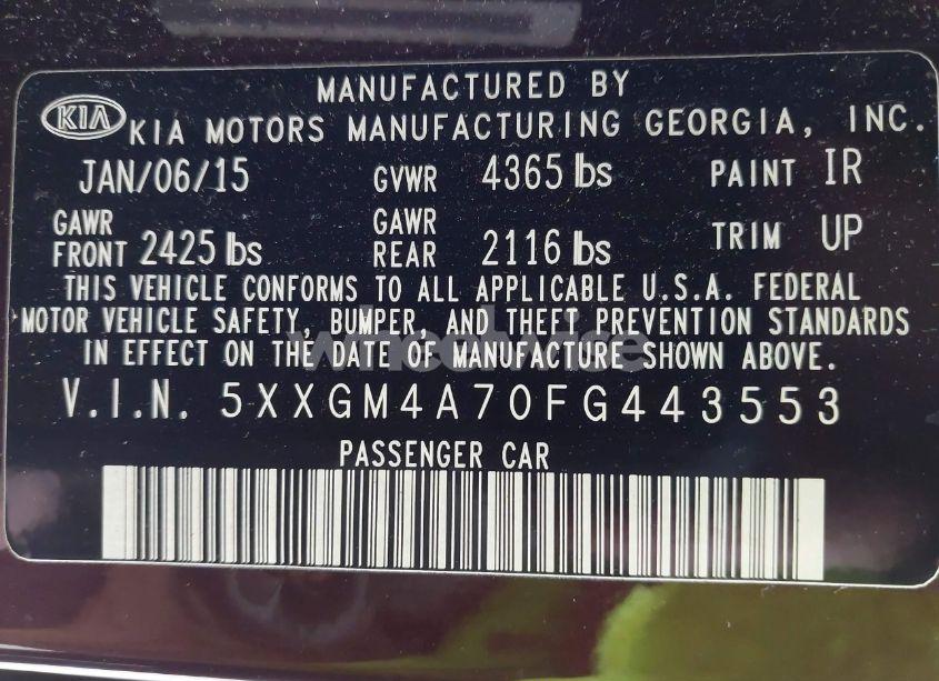 Photo 9 of 2015 Kia Optima LX (VIN 5XXGM4A70FG443553)