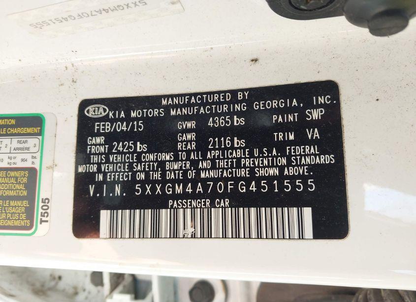 Photo 9 of 2015 Kia Optima LX (VIN 5XXGM4A70FG451555)