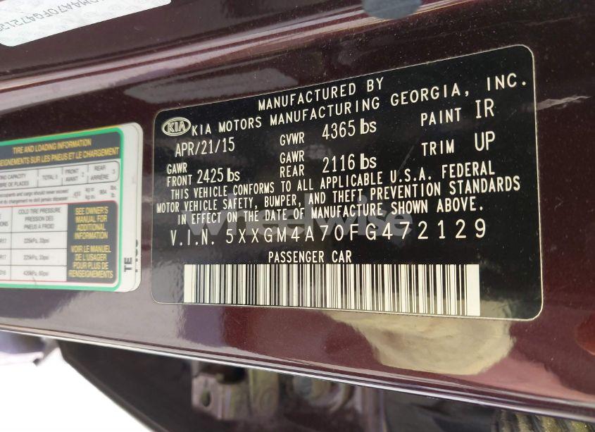 Photo 9 of 2015 Kia Optima LX (VIN 5XXGM4A70FG472129)