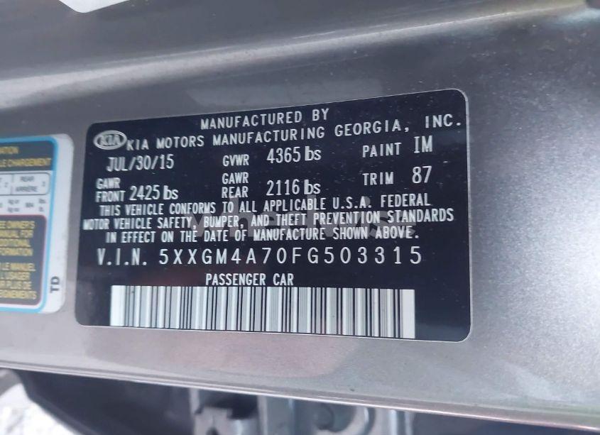 Photo 9 of 2015 Kia Optima LX (VIN 5XXGM4A70FG503315)
