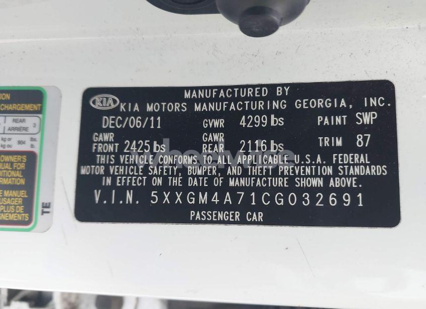 Photo 9 of 2012 Kia Optima LX (VIN 5XXGM4A71CG032691)