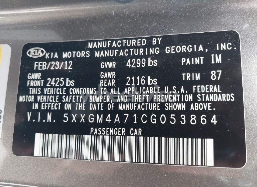 Photo 9 of 2012 Kia Optima LX (VIN 5XXGM4A71CG053864)