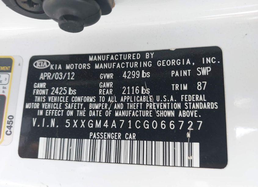 Photo 9 of 2012 Kia Optima LX (VIN 5XXGM4A71CG066727)