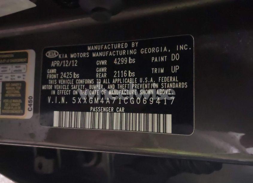 Photo 9 of 2012 Kia Optima LX (VIN 5XXGM4A71CG069417)